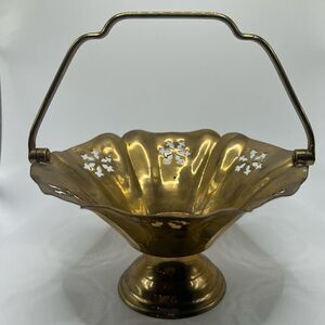 WM Rogers & Son Solid Brass Snowflake Basket - 6 Inch Vintage Brass Small Basket